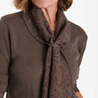 Ladies Long Sleeve Knit Jumper With Integrated Printed Scarf (Size S, 8-10) - Brown_8711161_2