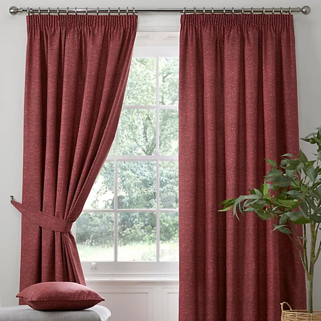 Pembrey Tartan Plaid 3 Inch Pencil Pleat Lined Curtains (66 x 54 Inch) - Red_8711430