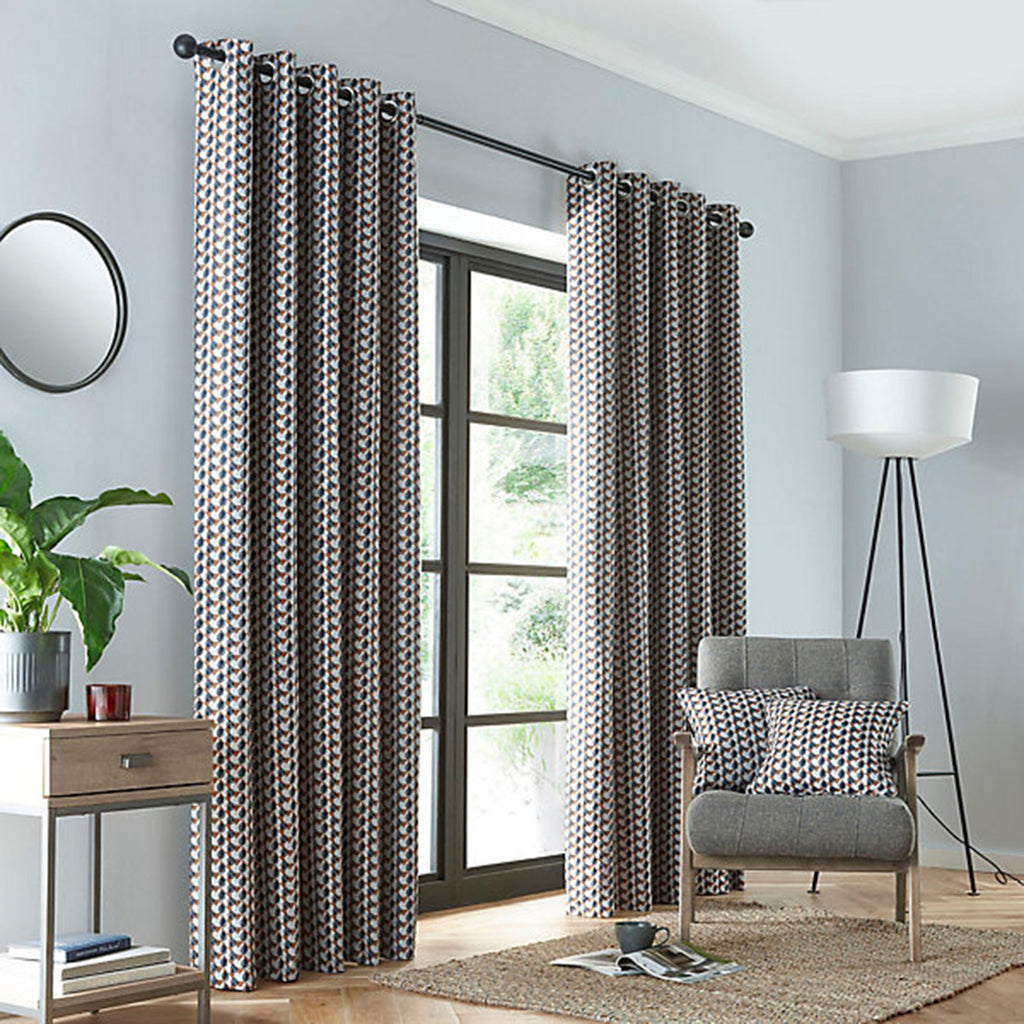 Prado Patterned Lined Curtains (66 x 54 Inch) - Grey & Terracotta_8711431