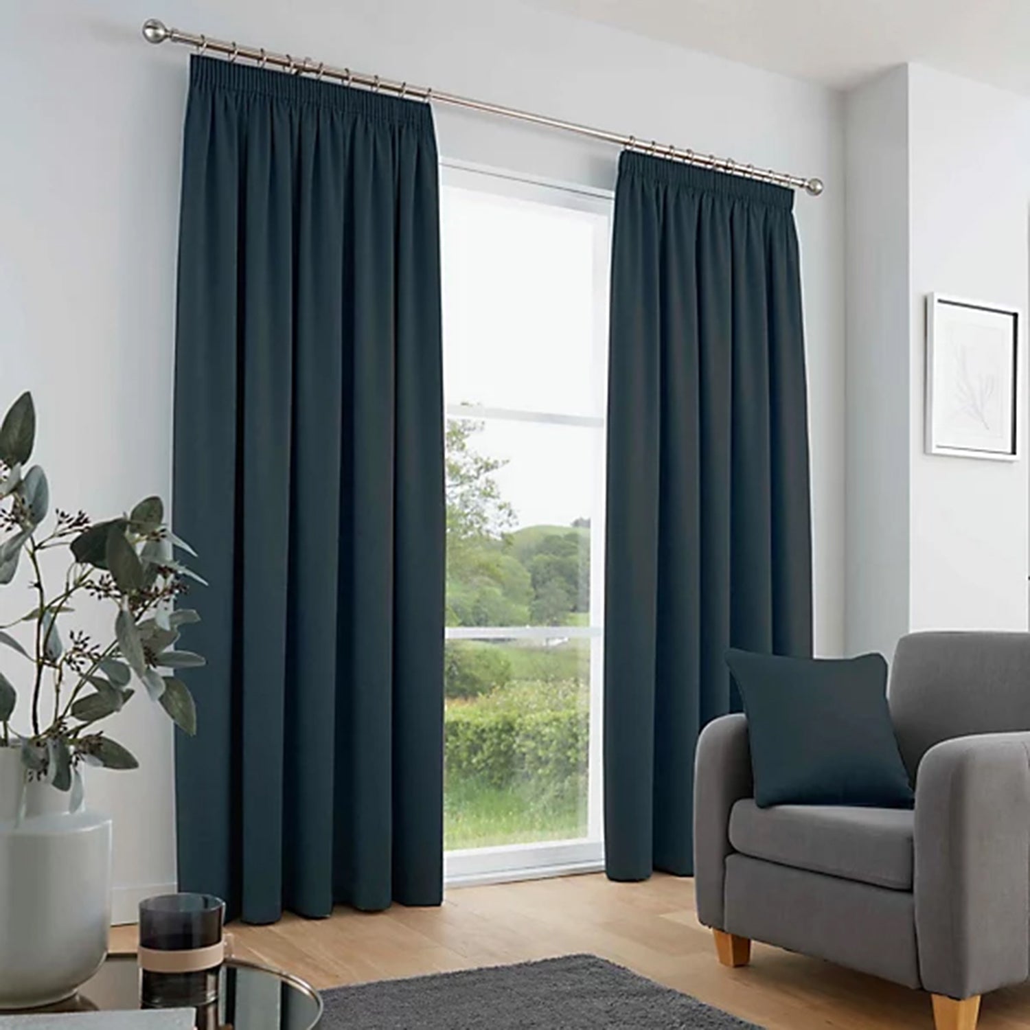 Galaxy Thermal Dim Out Ready Made Curtains (66 x 90 Inch) - Navy_8711435