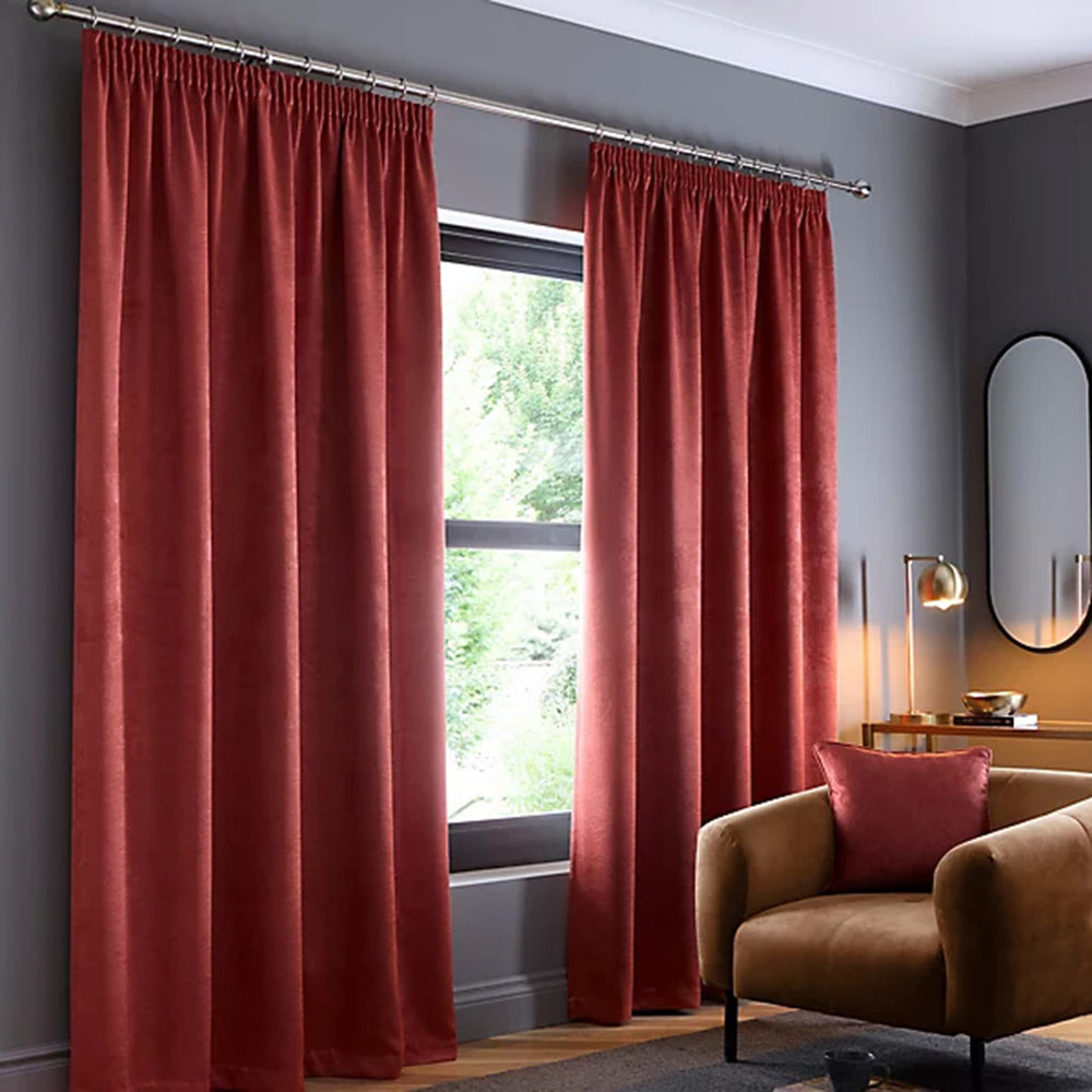 Galaxy Thermal Dim Out Ready Made Curtains (66 x 90 Inch) - Terracotta & Red_8711436
