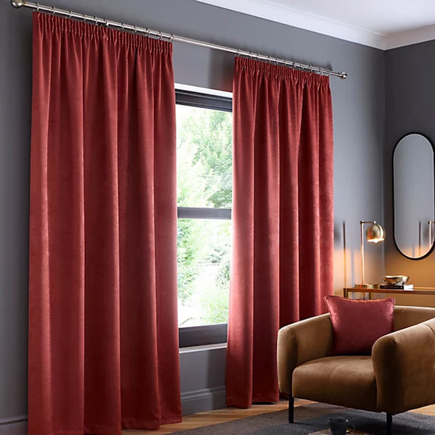 Galaxy Thermal Dim Out Ready Made Curtains (66 x 90 Inch) - Terracotta & Red_8711436