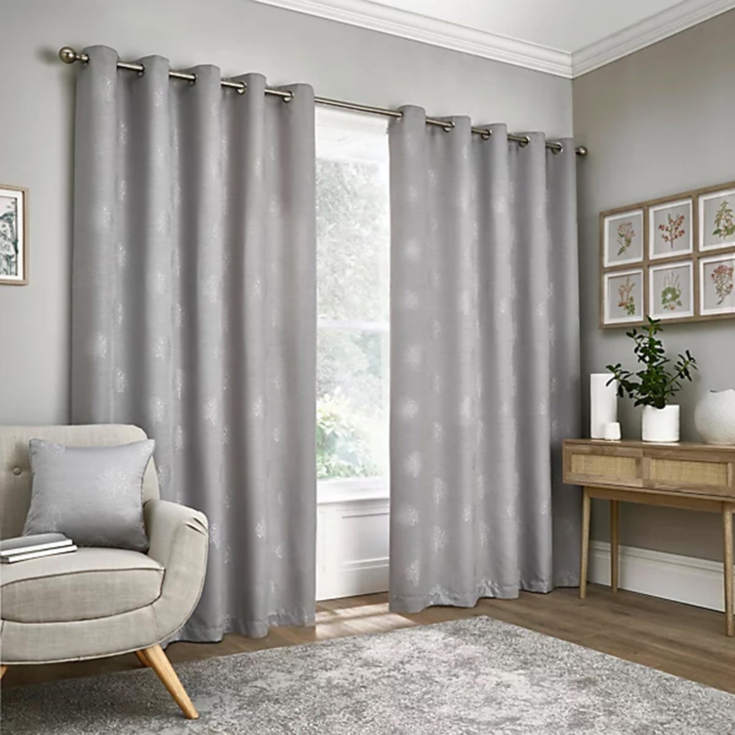 Harvest Ring Top Eyelet Lined Curtains (66 x 90 Inch) - Harvest Silver_8711439