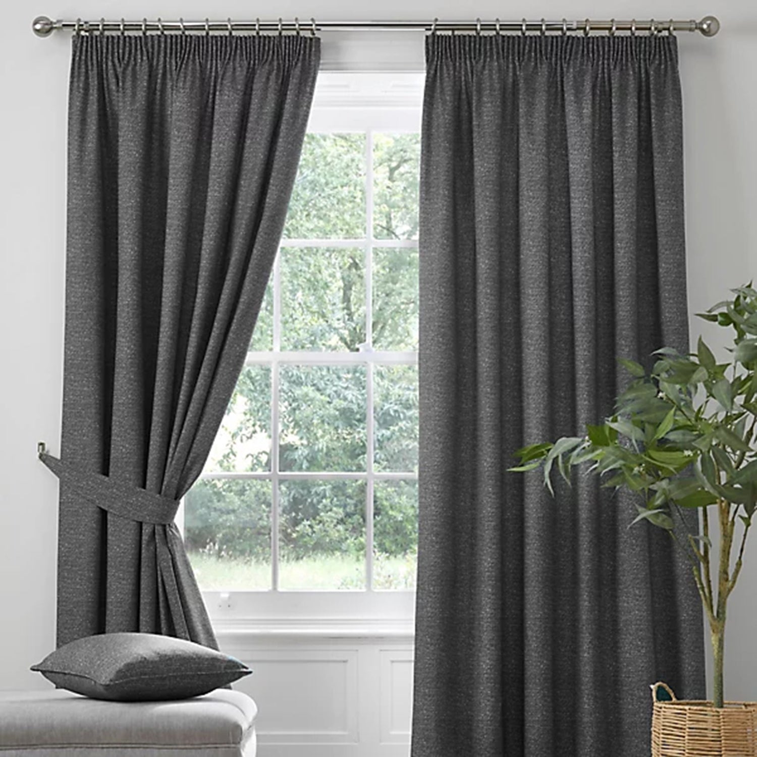 Pembrey Tartan Plaid 3 Inch Pencil Pleat Lined Curtains (66 x 90 Inch) - Charcoal_8711440