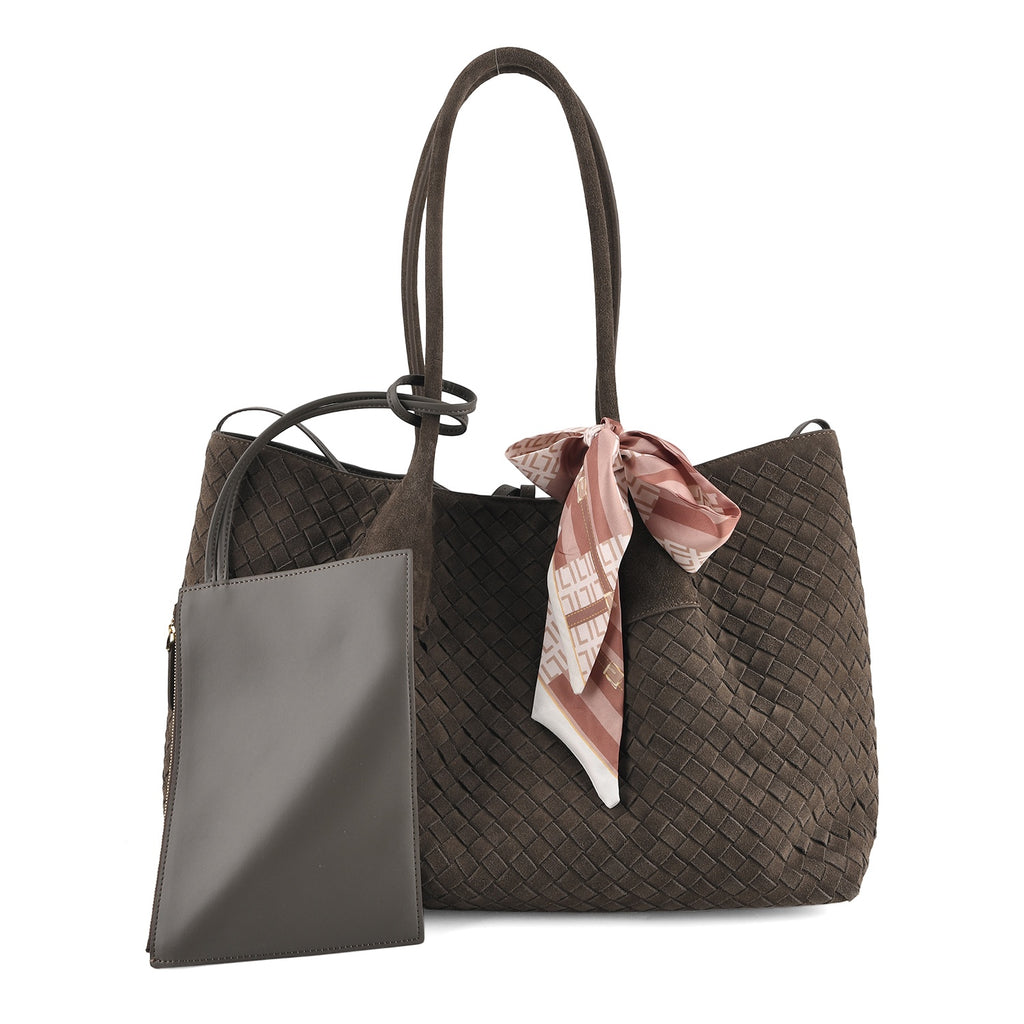Valissiere Leather Patterned Tote Bag (Size 42x22x26 cm) - Coffee_8711911