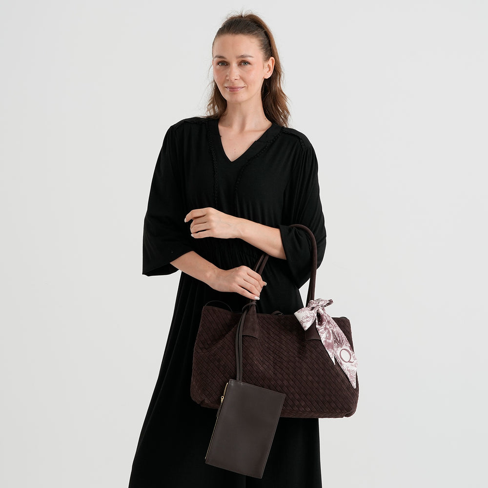 Valissiere Leather Patterned Tote Bag (Size 42x22x26 cm) - Coffee_8711911_1