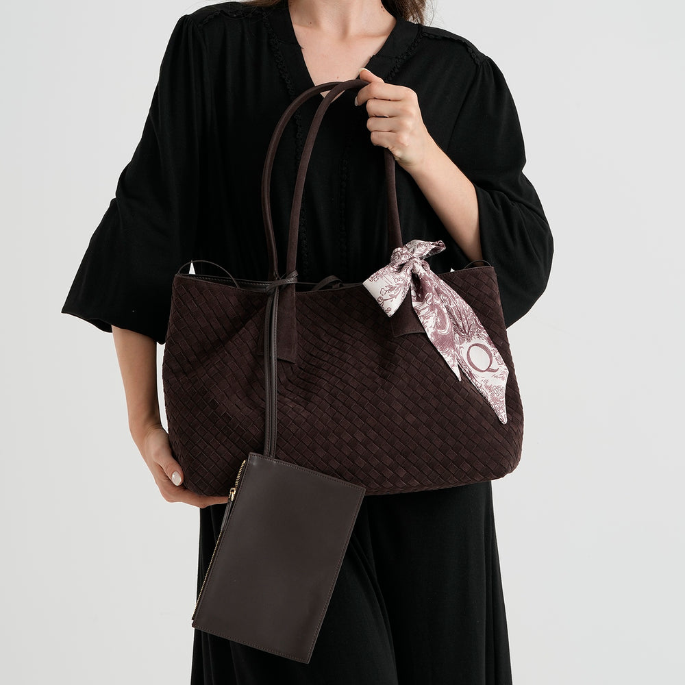 Valissiere Leather Patterned Tote Bag (Size 42x22x26 cm) - Coffee_8711911_2