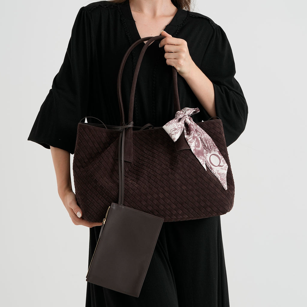 Valissiere Leather Patterned Tote Bag (Size 42x22x26 cm) - Coffee_8711911_2