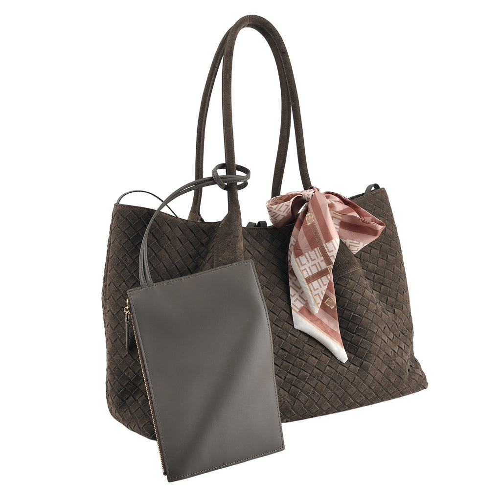 Valissiere Leather Patterned Tote Bag (Size 42x22x26 cm) - Coffee_8711911_3