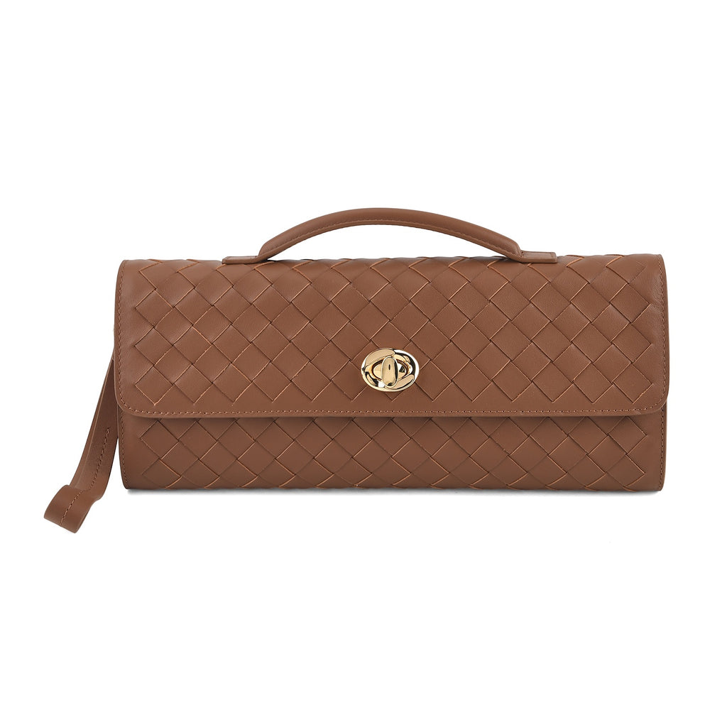 VALLISERIE Leather Patterned Clutch (Size 31x3x14 cm) - Khaki_8712061