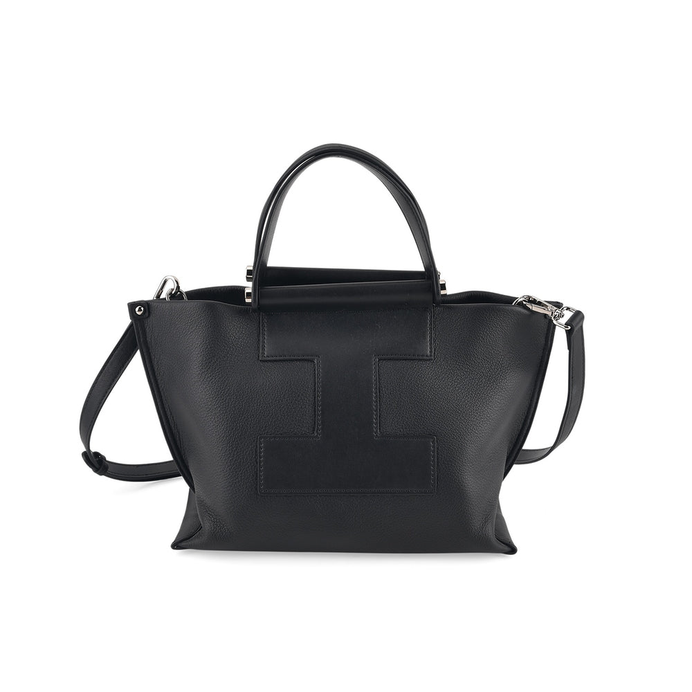 Genuine Leather Top Handle Tote Shoulder Bag - Black_8713294