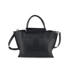 Genuine Leather Top Handle Tote Shoulder Bag - Black_8713294