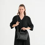 Genuine Leather Top Handle Tote Shoulder Bag - Black_8713294_1