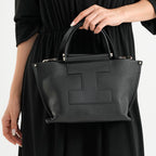Genuine Leather Top Handle Tote Shoulder Bag - Black_8713294_2