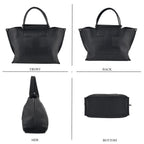 Genuine Leather Top Handle Tote Shoulder Bag - Black_8713294_3