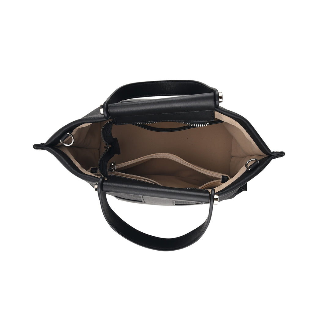 Genuine Leather Top Handle Tote Shoulder Bag - Black_8713294_4