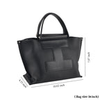Genuine Leather Top Handle Tote Shoulder Bag - Black_8713294_5