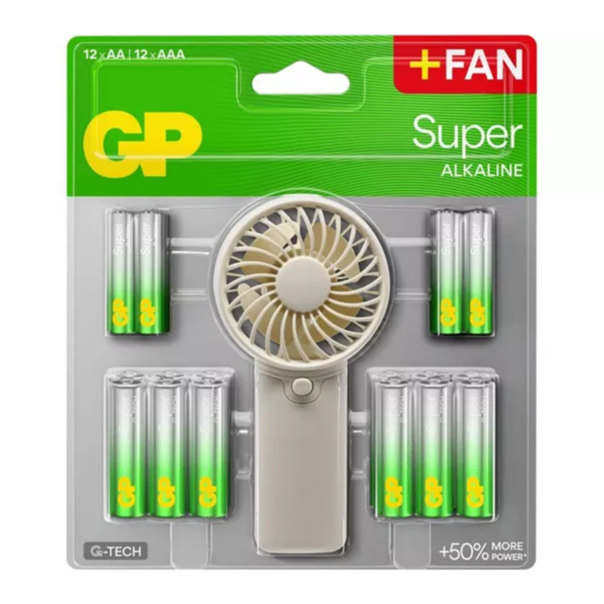 Pack of 24 Alkaline Batteries (12 x AA & 12 x AAA) with Portable Fan_8723795