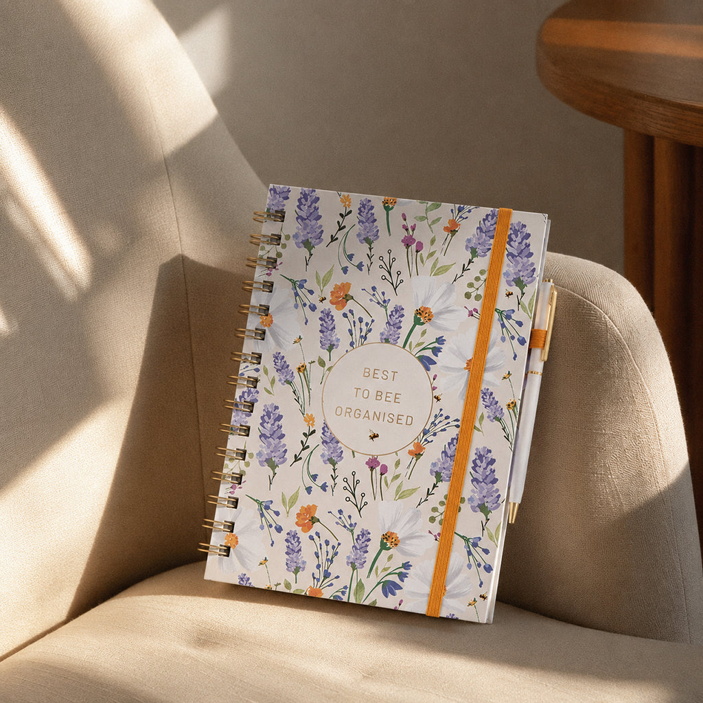 Floral Spiral Organiser & Pen - White_8724874_1