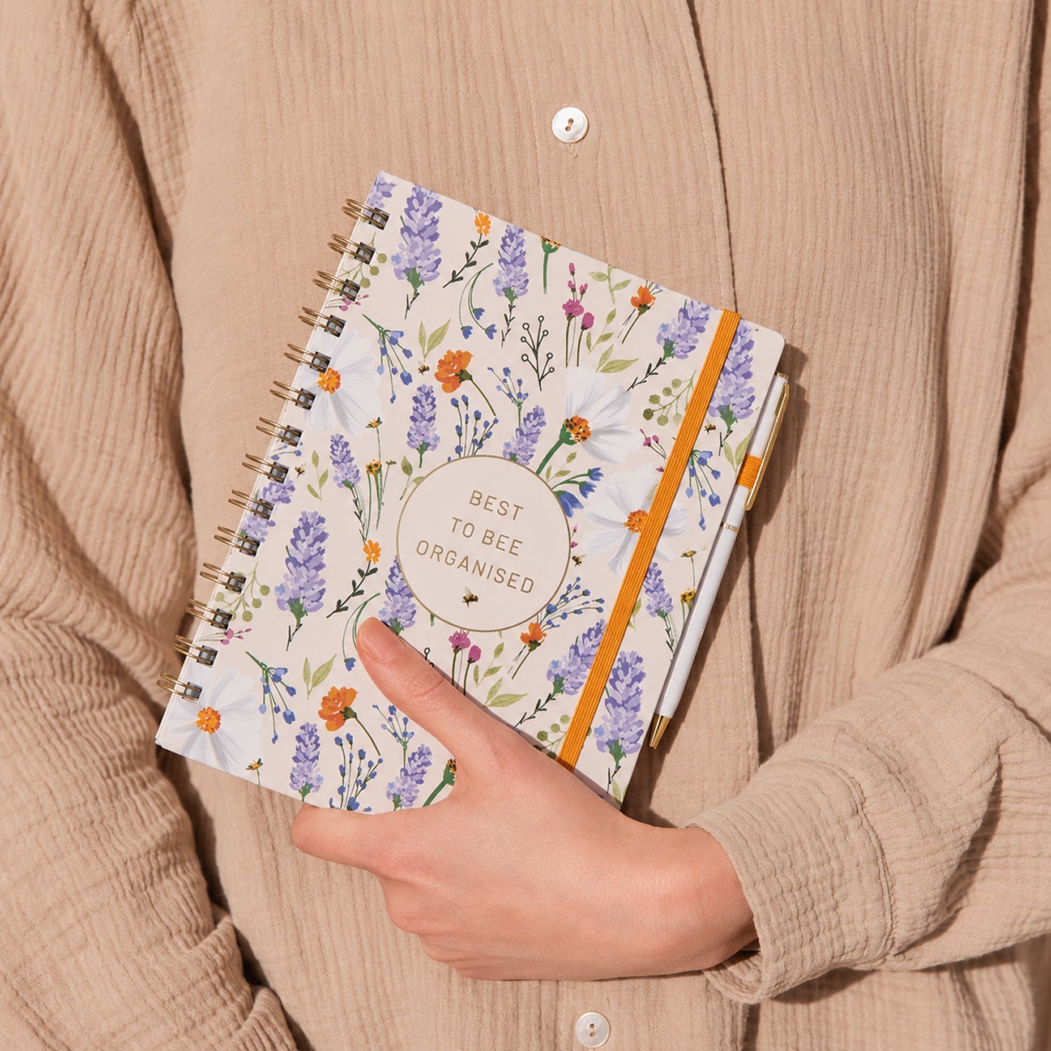 Floral Spiral Organiser & Pen - White_8724874_2