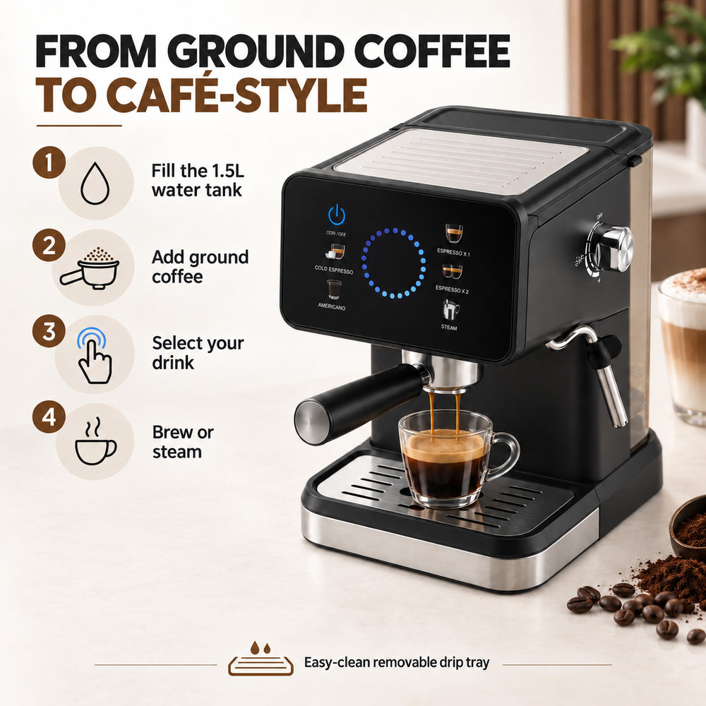Bliss & Beyond 20-Bar Espresso & Cappuccino Coffee Machine with Touch Screen & Milk Frother - UK Plug (CM3171)_8734898_4
