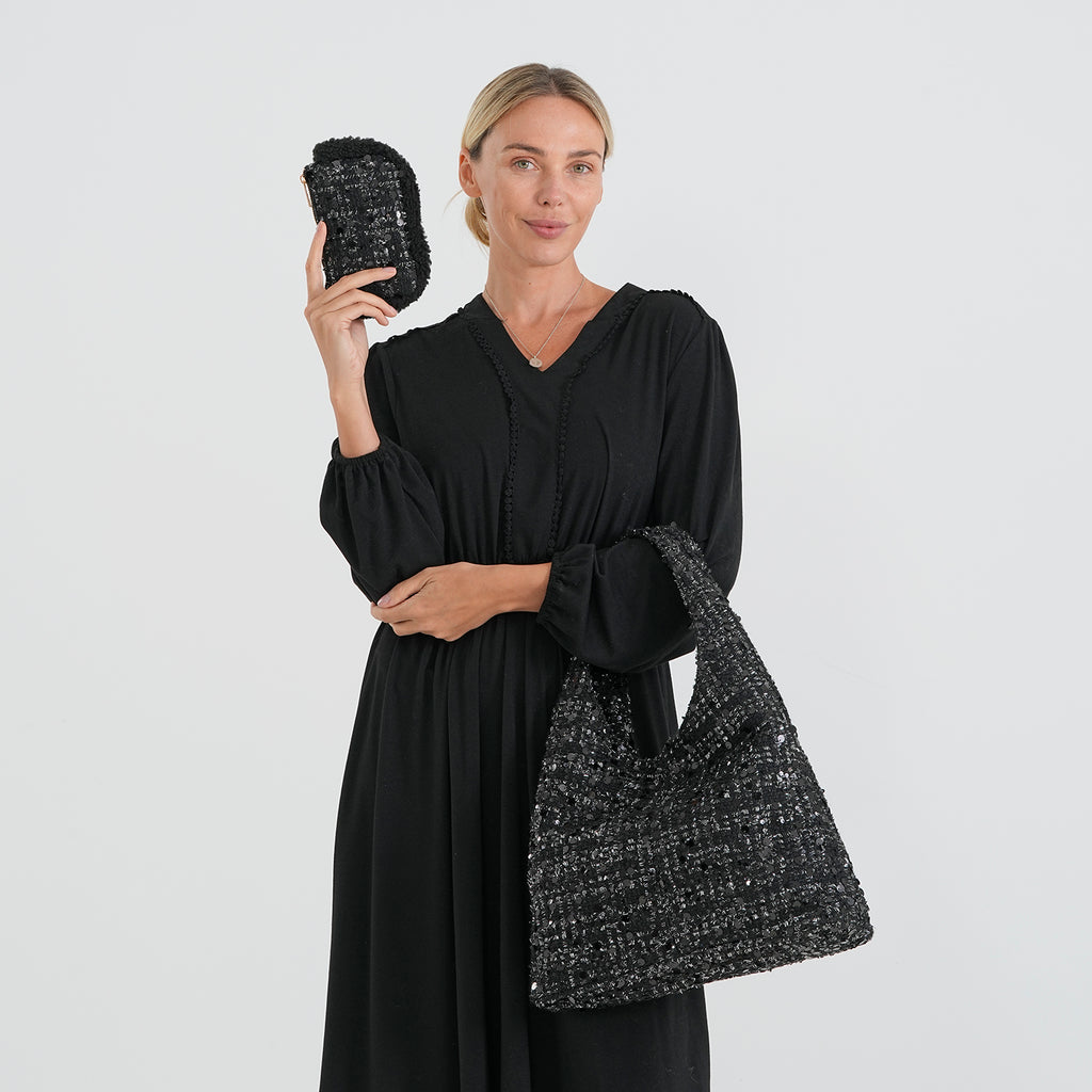 Patterned Tote Bag (Size 39x29x12 cm) - Black_8735595_2
