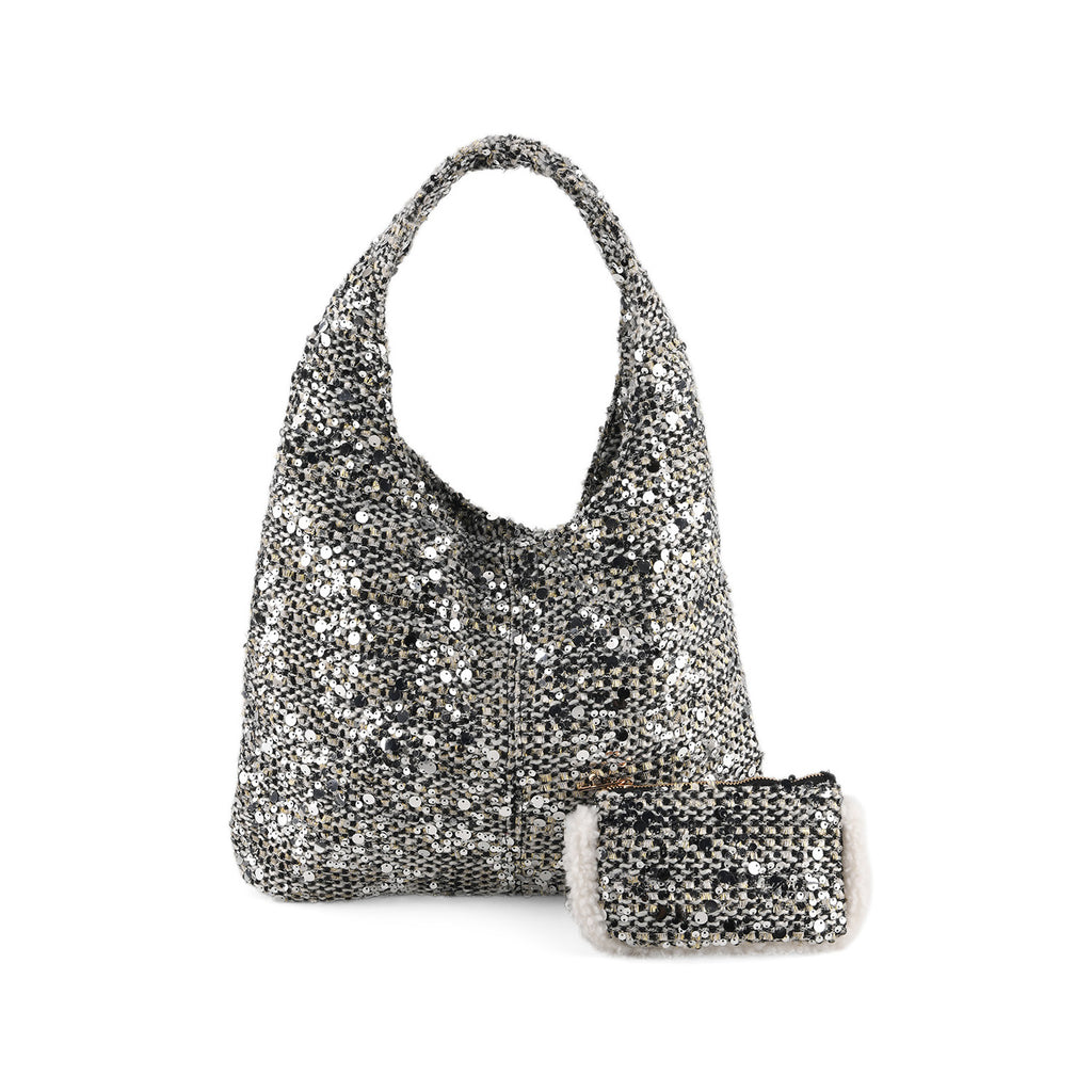 Patterned Tote Bag (Size 39x29x12 cm) - Silver_8735596