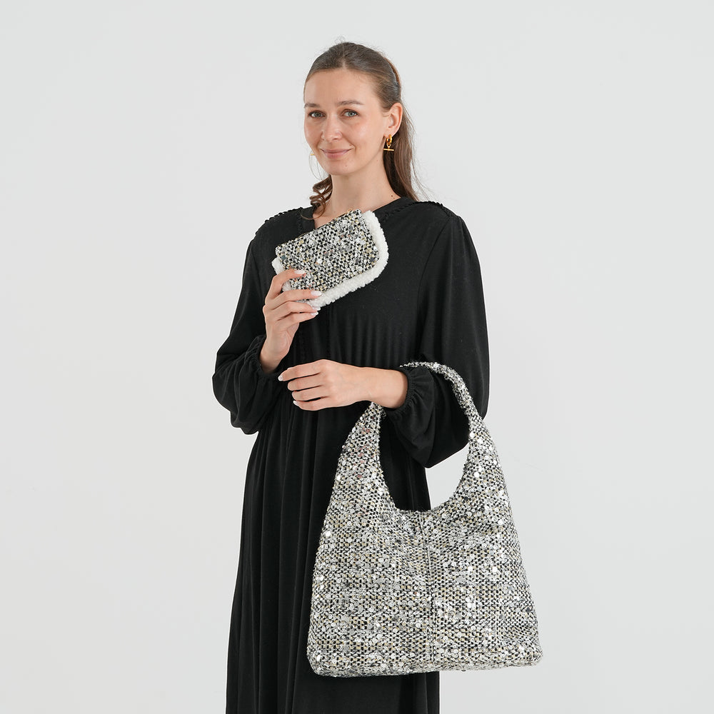 Patterned Tote Bag (Size 39x29x12 cm) - Silver_8735596_1