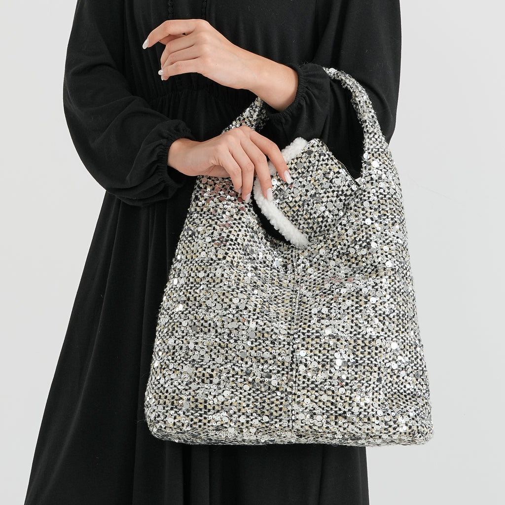Patterned Tote Bag (Size 39x29x12 cm) - Silver_8735596_2