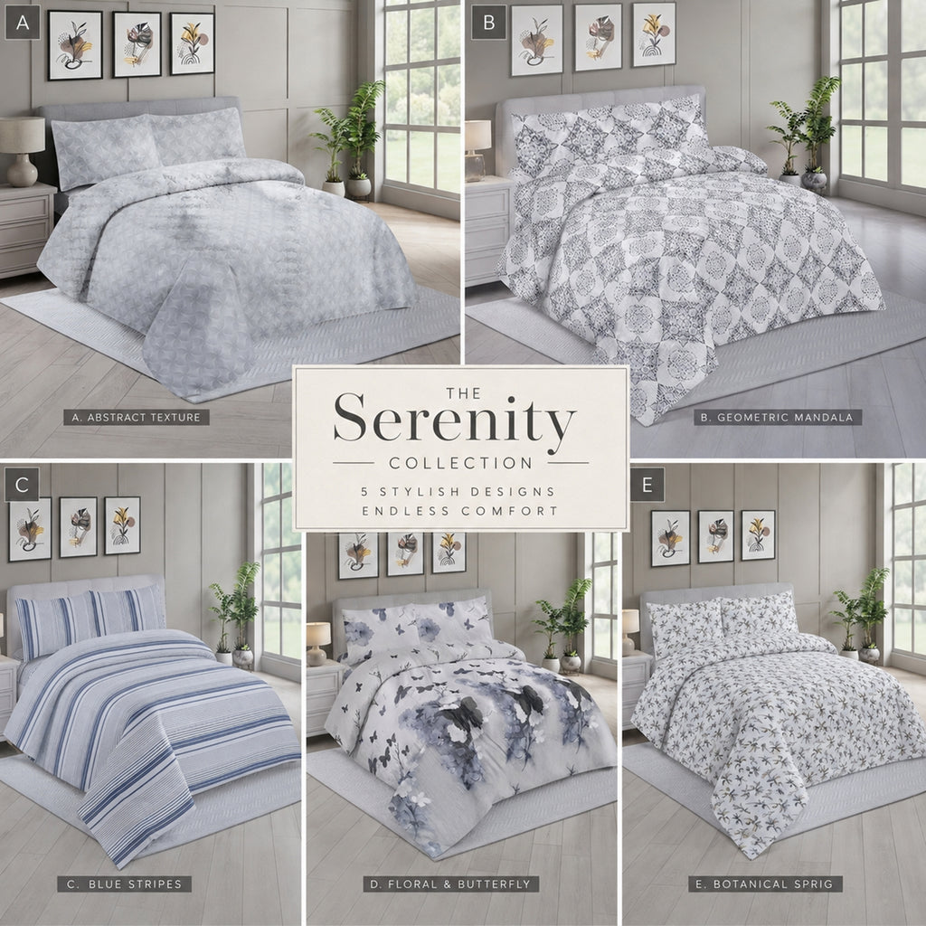 Set of 4 - Printed Microfibre Dohar Quilt & Fitted Bedsheet with 2 Pillowcases (Size Double) - Grey_8737544_1