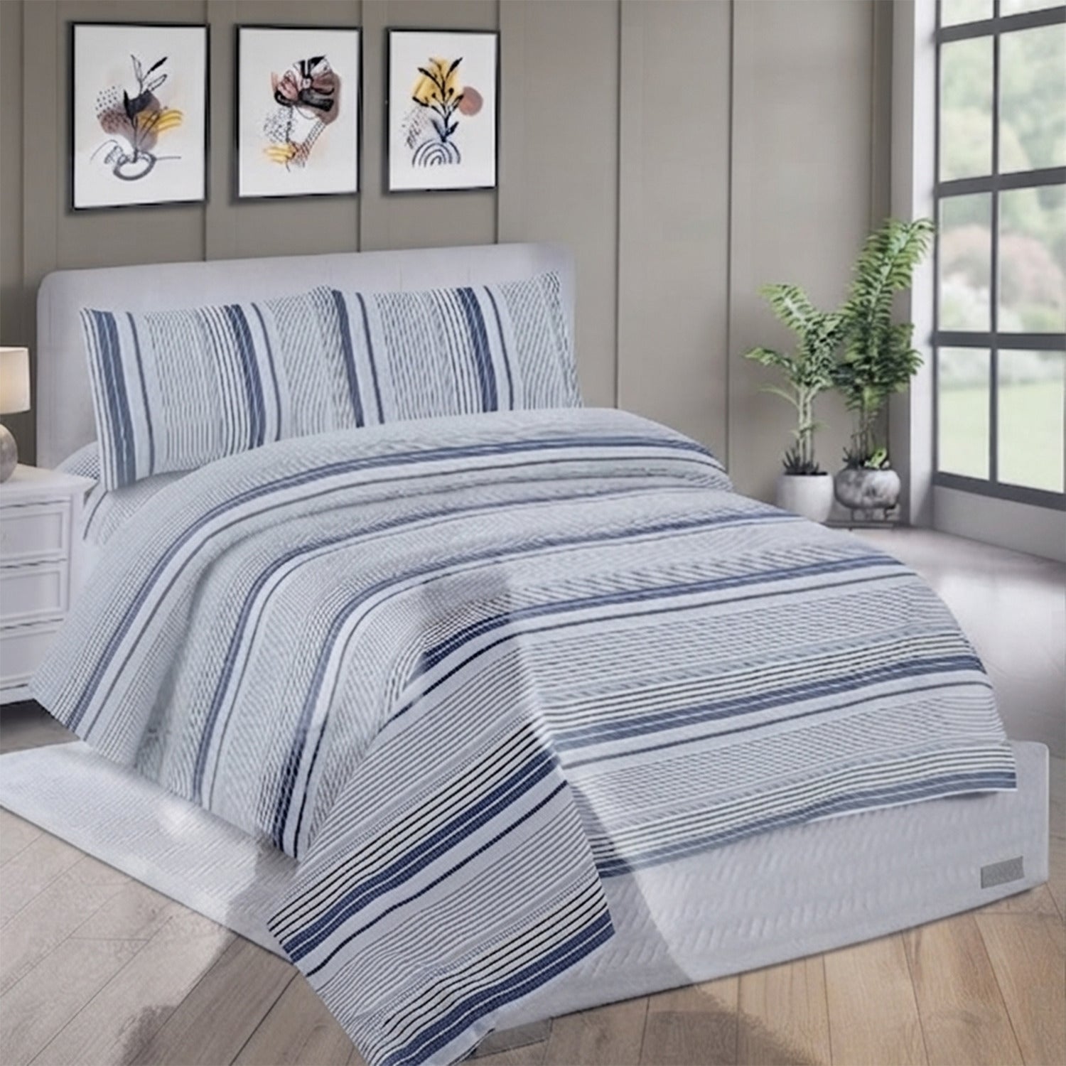 IW Special Microfiber Bedding Set - White Blue_8737553