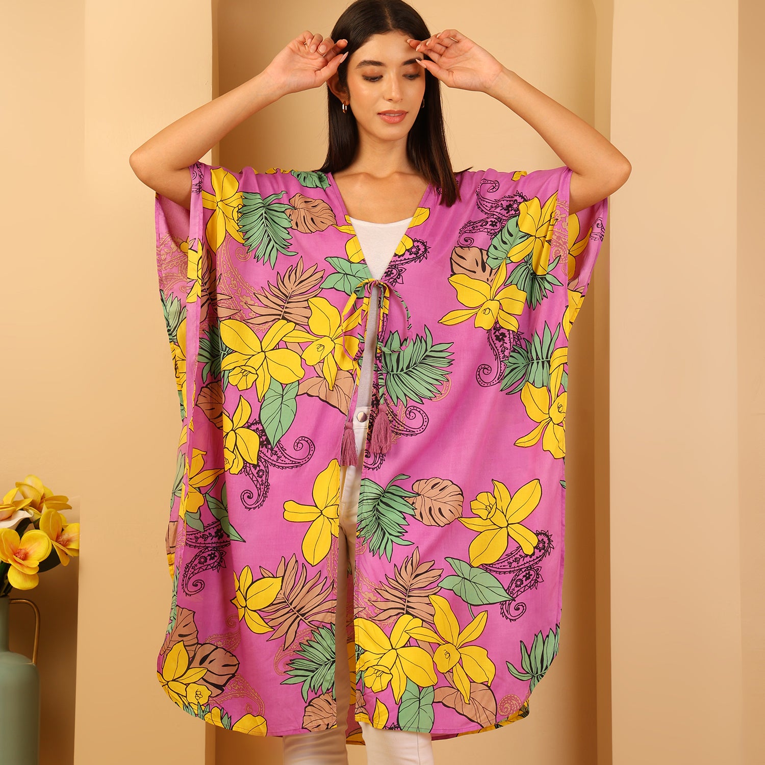 & Maisi  Cover Up and Sarong (Size - One Size) - Pink Yellow_8740743