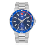 Gents SWP Swiss Militaire Ascona Swiss Ronda 515 Watch with a Blue Dial and a Silver Stainless Steel Strap in a 43mm Silver Stainless Steel Case with 5ATM of water resistance._8741557