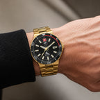 SWP Swiss Militaire Ascona Swiss Ronda 515 Watch with a Black Dial and a Gold Stainless Steel Strap in a 43mm Gold Stainless Steel Case with 5 ATM H986PN_8741567_1