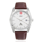 Gents SWP Swiss Militaire Villars Swiss Ronda 515 Watch with a White Dial and a Brown Leather Strap Strap in a 43mm Silver Stainless Steel Case with 5ATM of water resistance._8741578