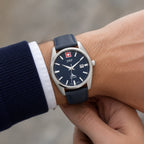 SWP Swiss Militaire Villars Swiss Ronda 515 Watch with a Blue Dial and a Blue Leather Strap in a 43mm Silver Stainless Steel Case with 5 ATM H226ALBU_8741580_1