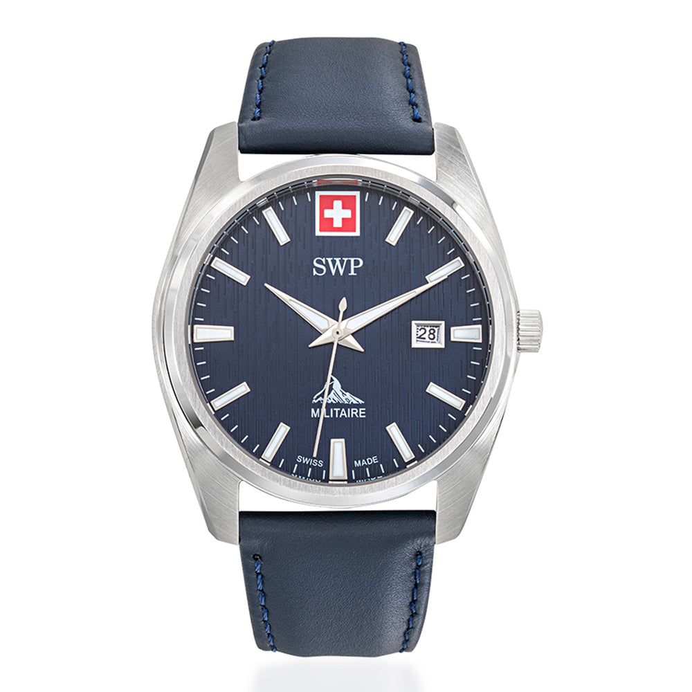 SWP Swiss Militaire Villars Swiss Ronda 515 Watch with a Blue Dial and a Blue Leather Strap in a 43mm Silver Stainless Steel Case with 5 ATM H226ALBU_8741580_2