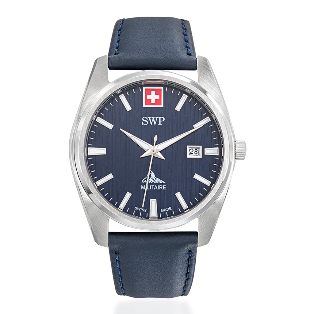 SWP Swiss Militaire Villars Swiss Ronda 515 Watch with a Blue Dial and a Blue Leather Strap in a 43mm Silver Stainless Steel Case with 5 ATM H226ALBU_8741580_2