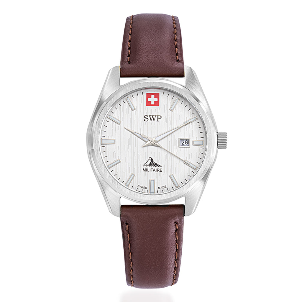 SWP Swiss Militaire Villars Swiss Ronda 585 Watch with a White Dial and a Brown Leather Strap in a 32mm Silver Stainless Steel Case with 5 ATM D226ALI_8741583_2