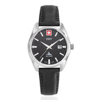 SWP Swiss Militaire Villars Swiss Ronda 585 Watch with a Black Dial and a Black Leather Strap in a 32mm Silver Stainless Steel Case with 5 ATM D226ALN_8741584_2