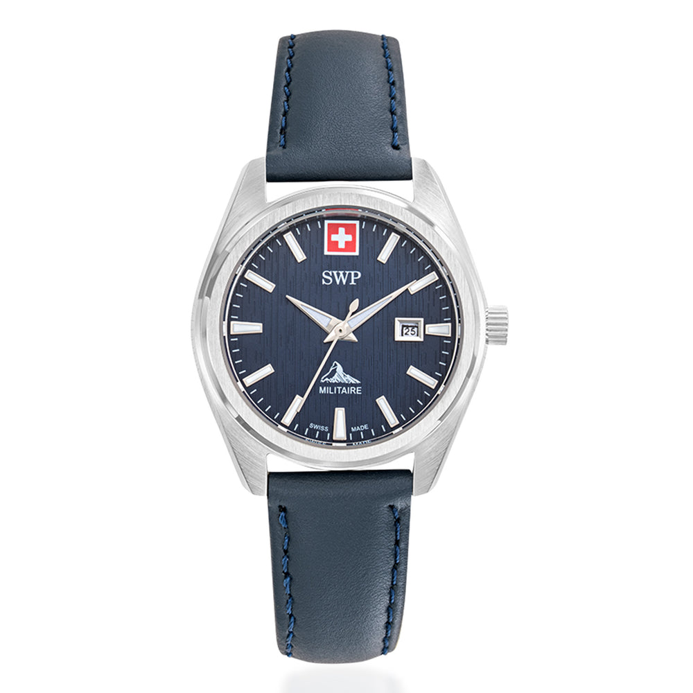 SWP Swiss Militaire Villars Swiss Ronda 585 Watch with a Blue Dial and a Blue Leather Strap in a 32mm Silver Stainless Steel Case with 5 ATM D226ALBU_8741585_2