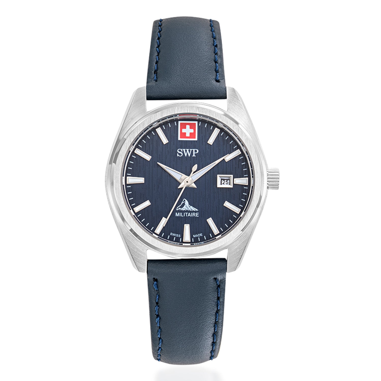 SWP Swiss Militaire Villars Swiss Ronda 585 Watch with a Blue Dial and a Blue Leather Strap in a 32mm Silver Stainless Steel Case with 5 ATM D226ALBU_8741585_2