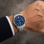 SWP Swiss Militaire Bernina Swiss Ronda 515 Watch with a Blue Dial and a Silver Stainless Steel Strap in a 42mm Silver Stainless Steel Case with 5 ATM H984ABU_8741611_1