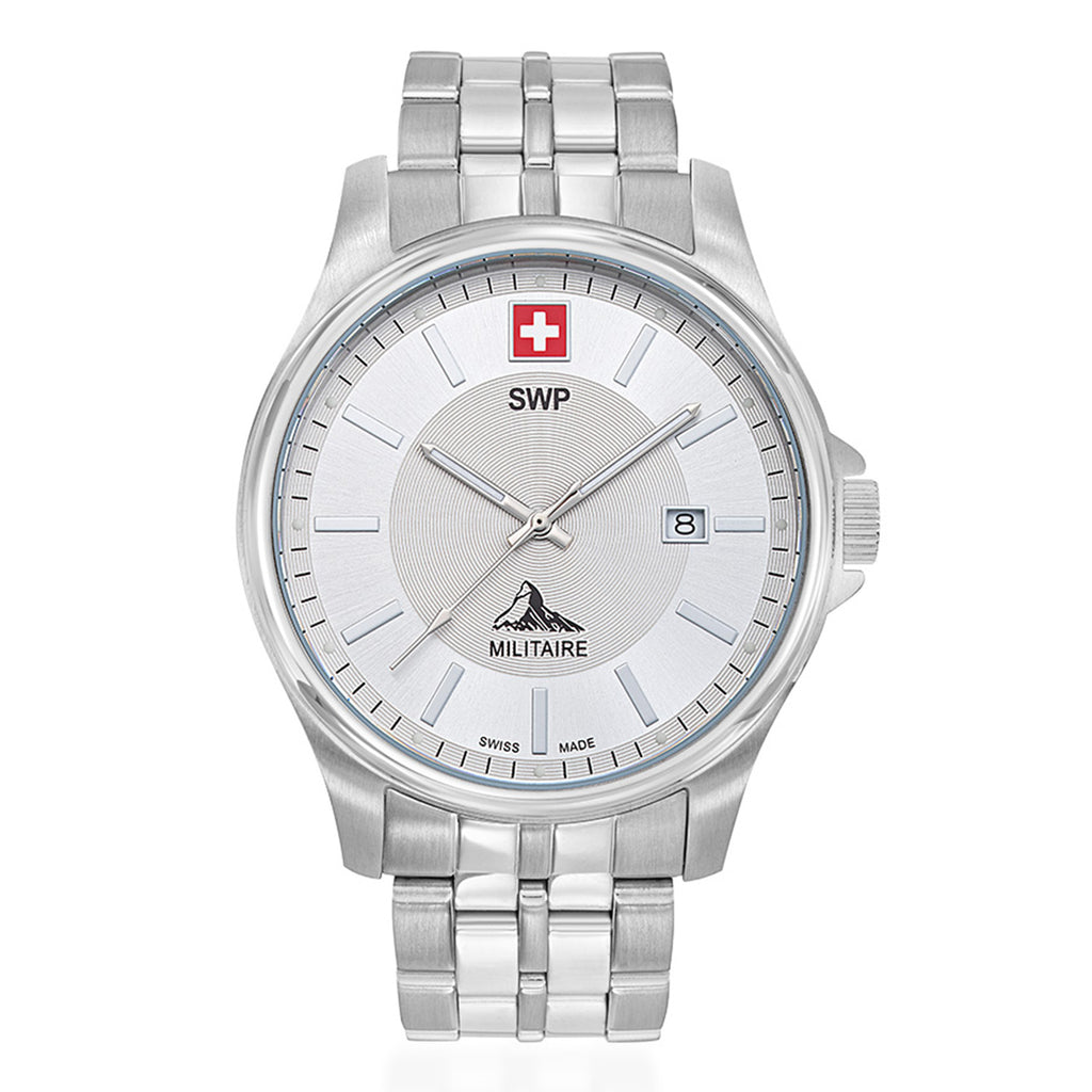 SWP Swiss Militaire Bernina Swiss Ronda 515 Watch with a Silver Dial and a Silver Stainless Steel Strap in a 42mm Silver Stainless Steel Case with 5 ATM H984AI_8741612_2