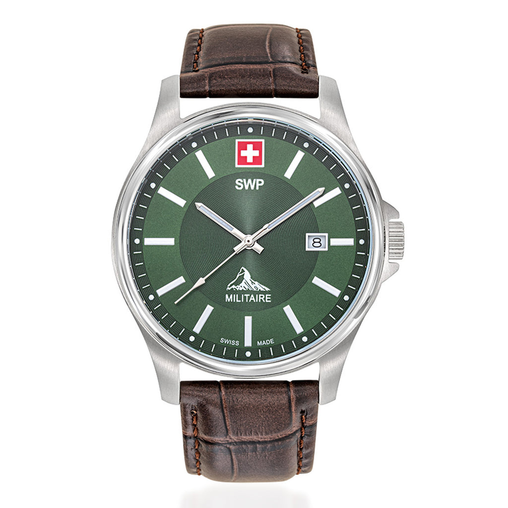SWP Swiss Militaire Bernina Swiss Ronda 515 Watch with a Brown Dial and a Brown Leather Strap in a 42mm Silver Stainless Steel Case with 5 ATM H984ALV_8741624_2