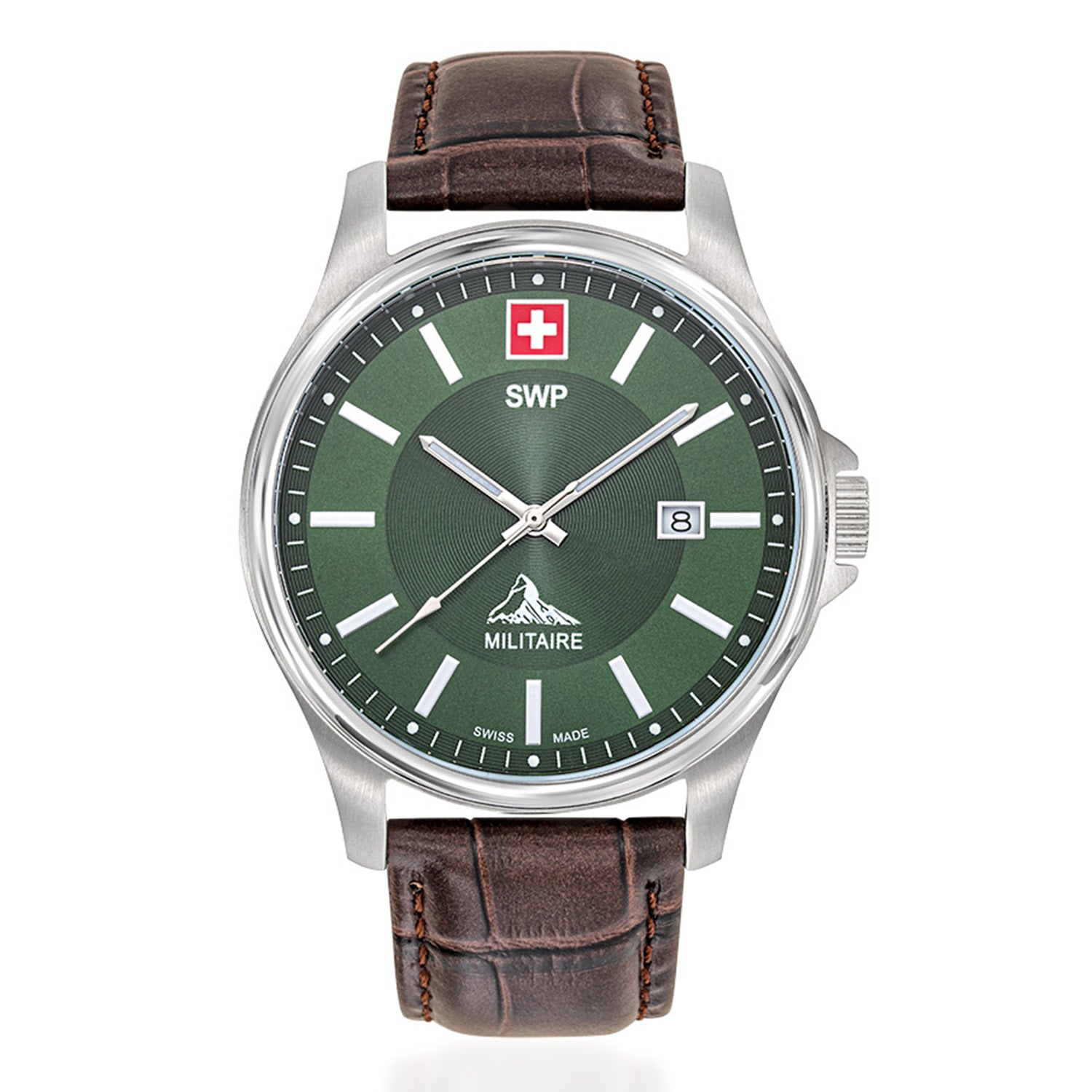 SWP Swiss Militaire Bernina Swiss Ronda 515 Watch with a Brown Dial and a Brown Leather Strap in a 42mm Silver Stainless Steel Case with 5 ATM H984ALV_8741624_2