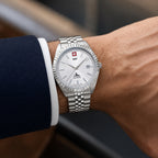 SWP Swiss Militaire Jungfrau Swiss Ronda 515 Watch with a White Dial and a Silver Stainless Steel Strap in a 42mm Silver Stainless Steel Case with 5 ATM H982AI_8741653_1