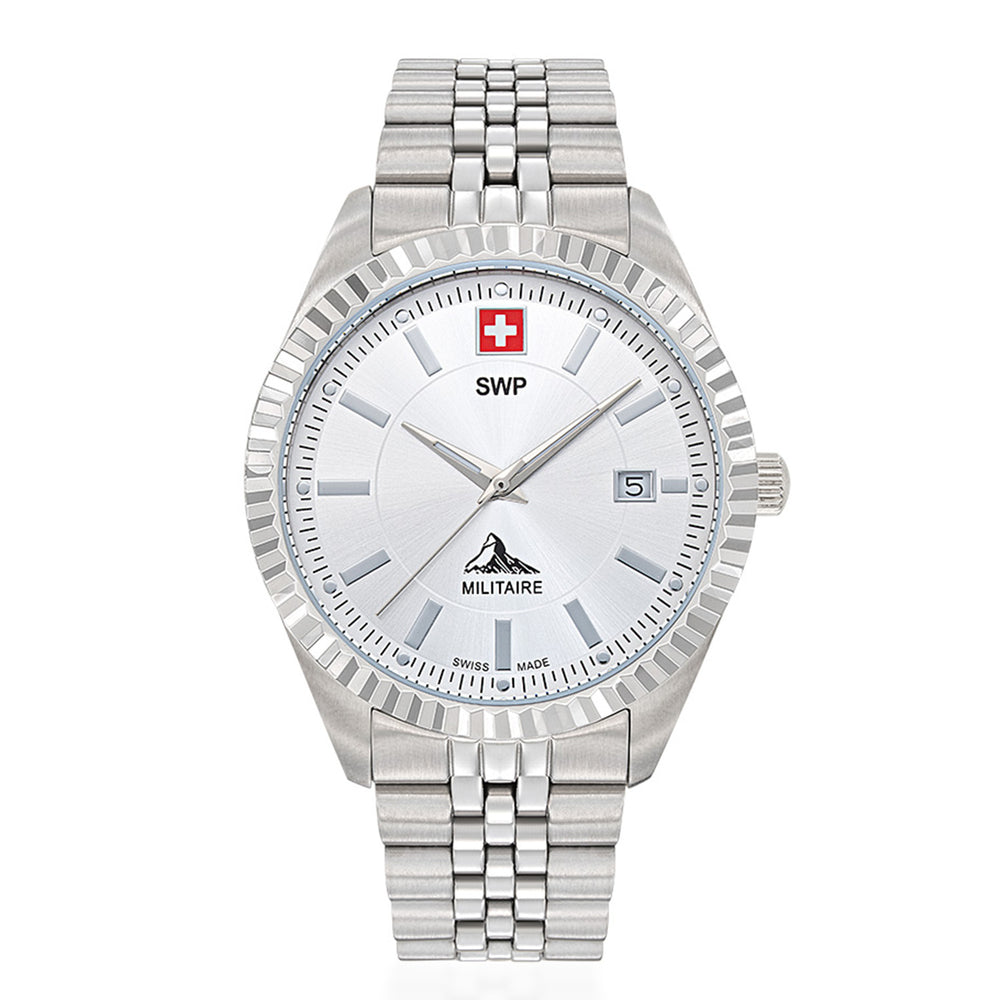 SWP Swiss Militaire Jungfrau Swiss Ronda 515 Watch with a White Dial and a Silver Stainless Steel Strap in a 42mm Silver Stainless Steel Case with 5 ATM H982AI_8741653_2