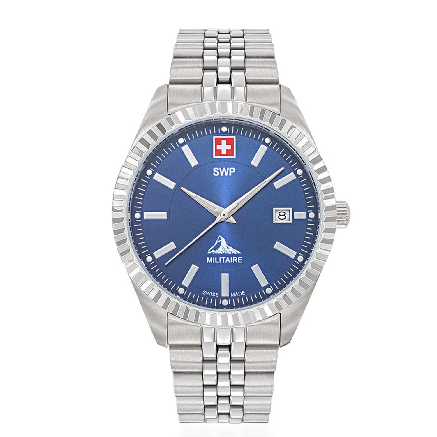 SWP Swiss Militaire Jungfrau Swiss Ronda 515 Watch with a Blue Dial and a Silver Stainless Steel Strap in a 42mm Silver Stainless Steel Case with 5 ATM H982ABU_8741654_2