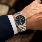 SWP Swiss Militaire Jungfrau Swiss Ronda 585 Watch with a Black Dial and a Silver Stainless Steel Strap in a 31mm Silver Stainless Steel Case with 5 ATM D982AN_8741666_1